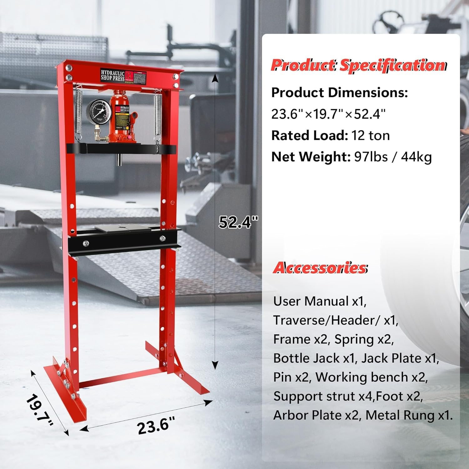 Prensa Hidráulica de Taller de - Manual Hydraulic Press 12 Ton reseña y precio
